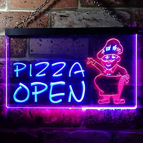 Pizzeria Pizza Open Dual LED Neon Light Sign